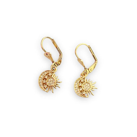 Cz red flower dangle 18kts gold plated earrings