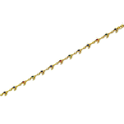 Multi-color dolphins anklet 18kts of gold plated 10