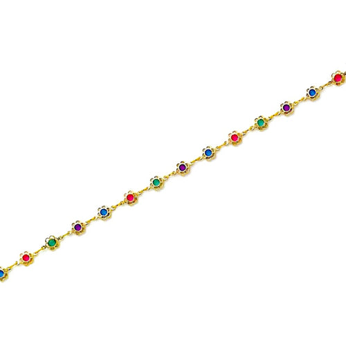 Multi-color flowers anklet 18kts of gold plated 10 anklet