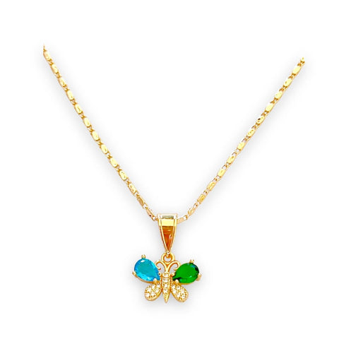 Retro multicolor stones heart in 18k of gold plated chain necklace