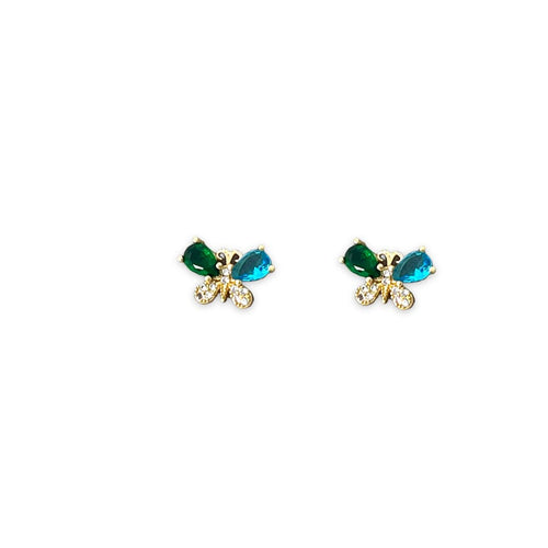 Multicolor butterfly cz studs in 18k of gold layered earrings