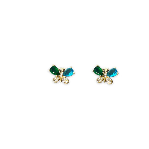 Multicolor hearts cz studs in 18k of gold layered