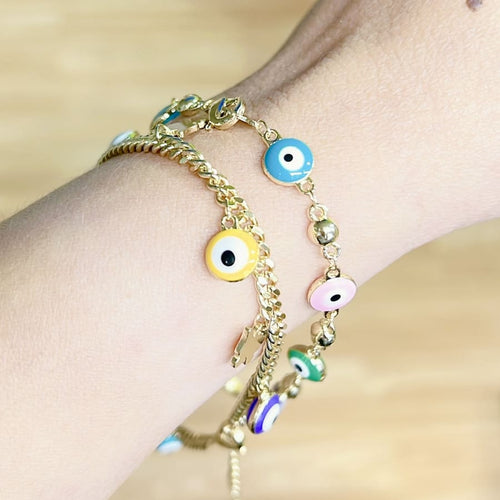 Multicolor evil eye 18kts of gold plated bracelet bracelets