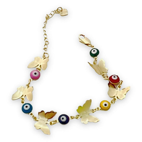 Rose with multicolor evil eye beads bracelet 18k of gold plated