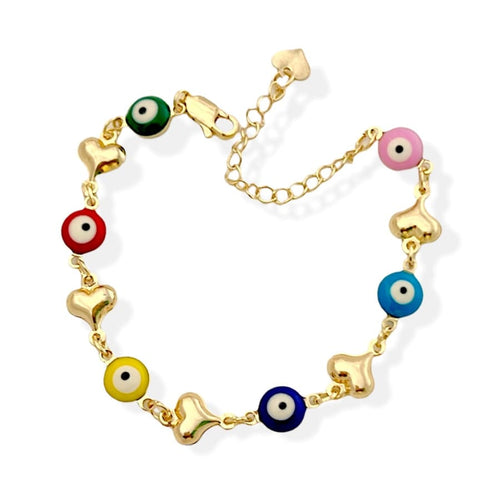 Multicolor evil eye heart link 18kts of gold plated bracelet bracelets