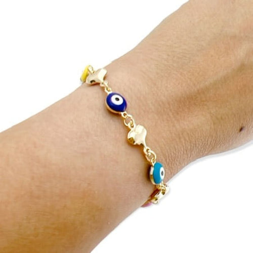 Multicolor evil eye heart link 18kts of gold plated bracelet bracelets