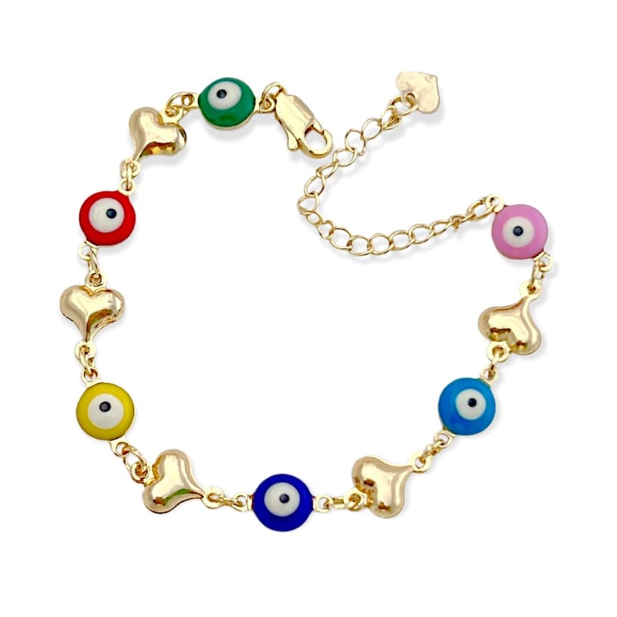 Multicolor evil eye heart link 18kts of gold plated bracelet bracelets