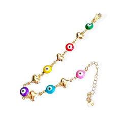 Multicolor evil eye heart link 18kts of gold plated bracelet bracelets