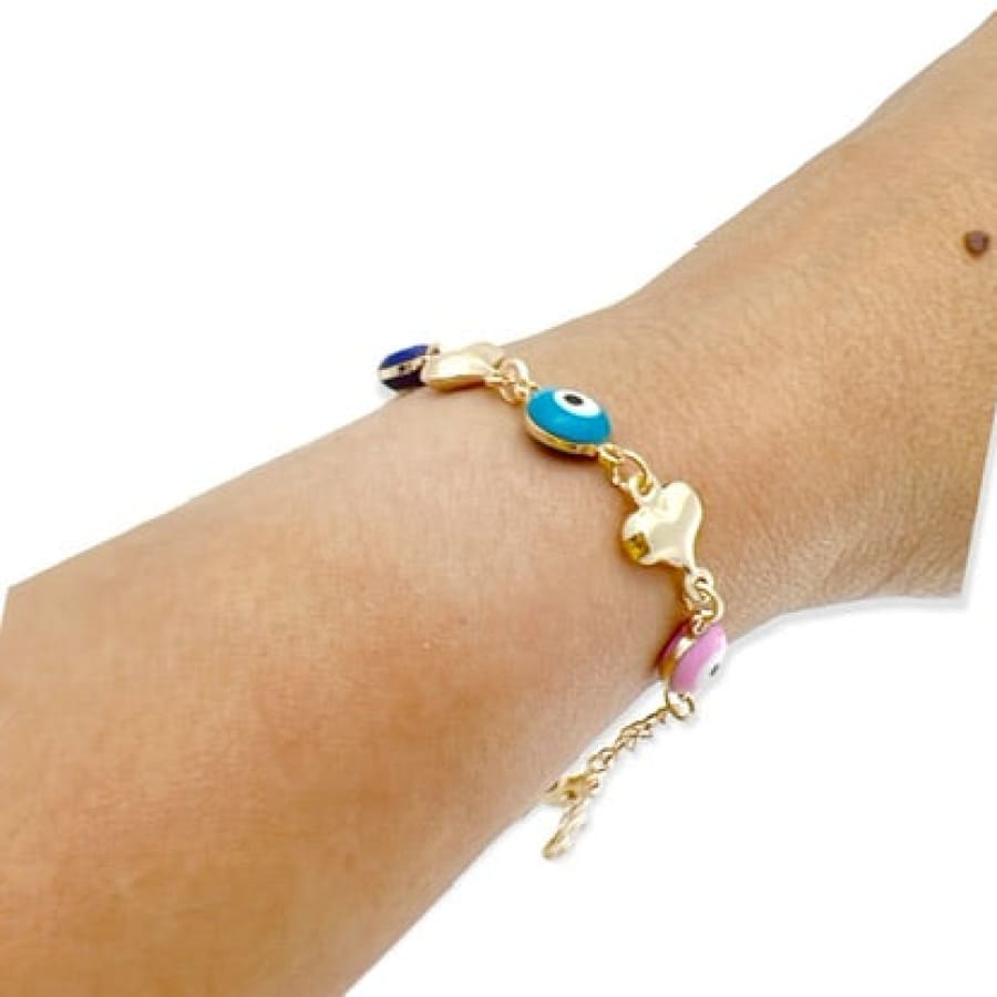 Multicolor evil eye heart link 18kts of gold plated bracelet bracelets