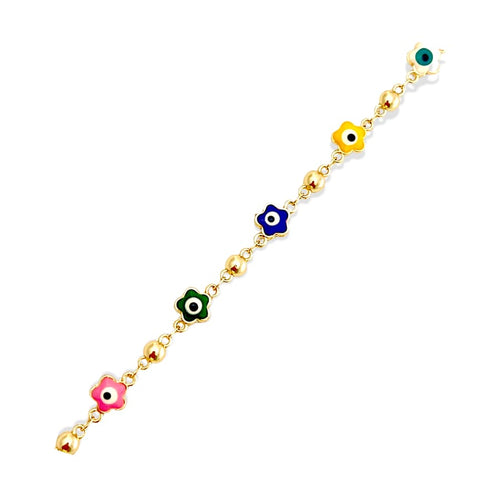 Multicolor flower evil eye 18kts of gold plated bracelet bracelets