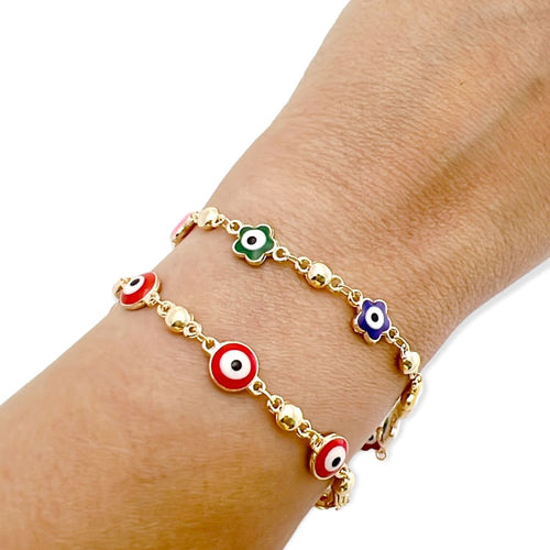 Multicolor flower evil eye 18kts of gold plated bracelet bracelets