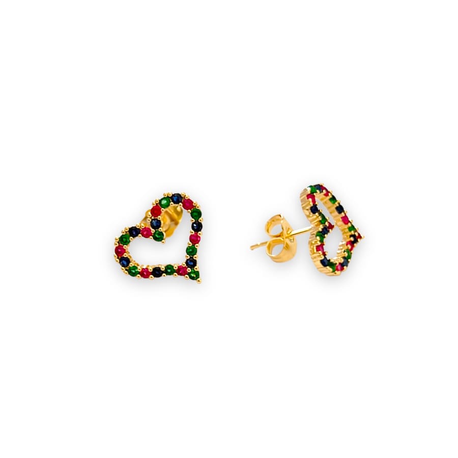 Multicolor hearts cz studs in 18k of gold layered earrings