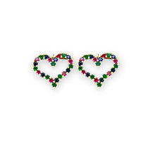 Multicolor hearts cz studs in 18k of gold layered earrings