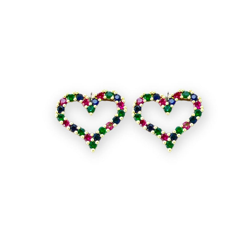 Multicolor hearts cz studs in 18k of gold layered earrings