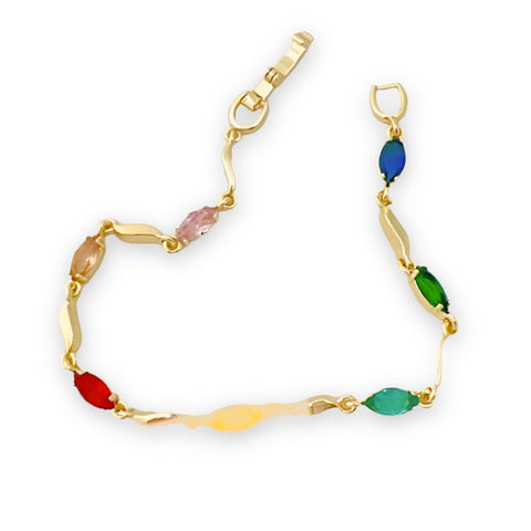 Multicolor oval shape evil eye 18kts of gold plated bracelet