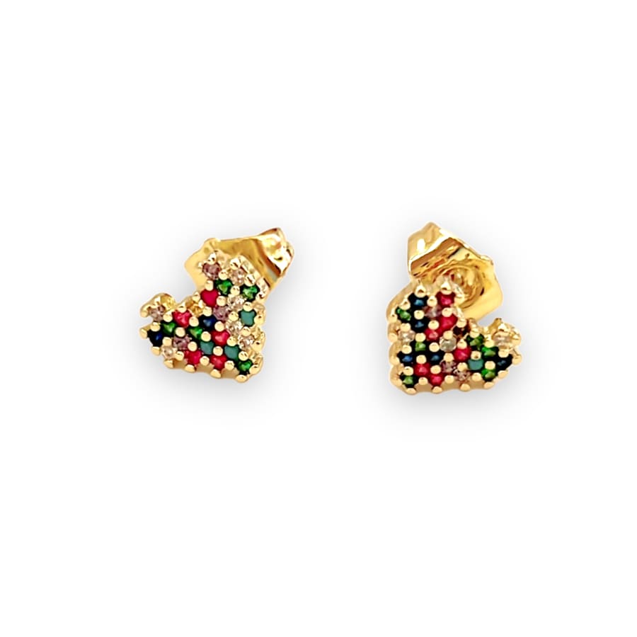 Multicolor stones heart studs earrings in 18k of gold plated earrings
