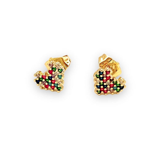 Multicolor stones heart studs earrings in 18k of gold plated earrings