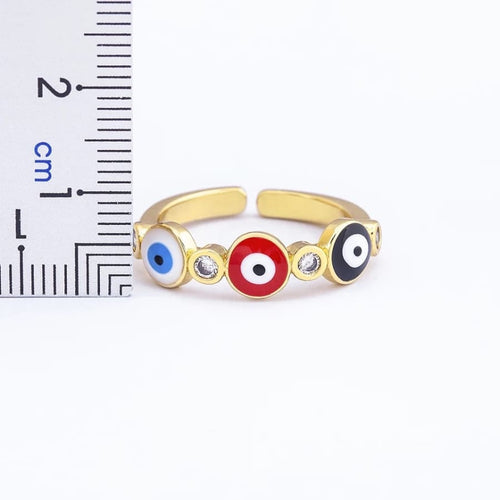 Open size multicolor evil eye band ring in 18k of gold plated rings