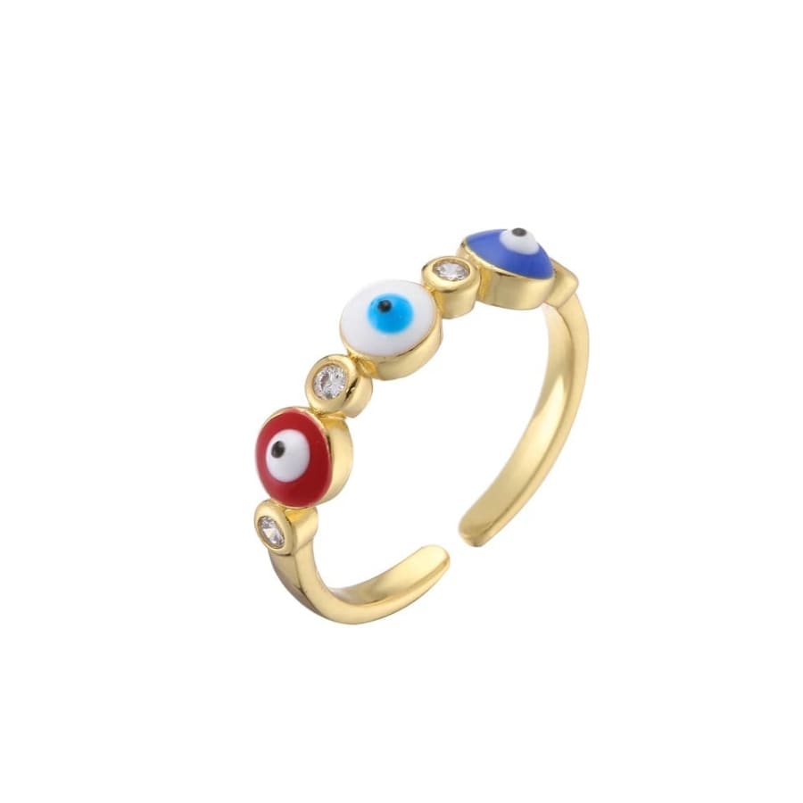 Open size multicolor evil eye band ring in 18k of gold plated rings