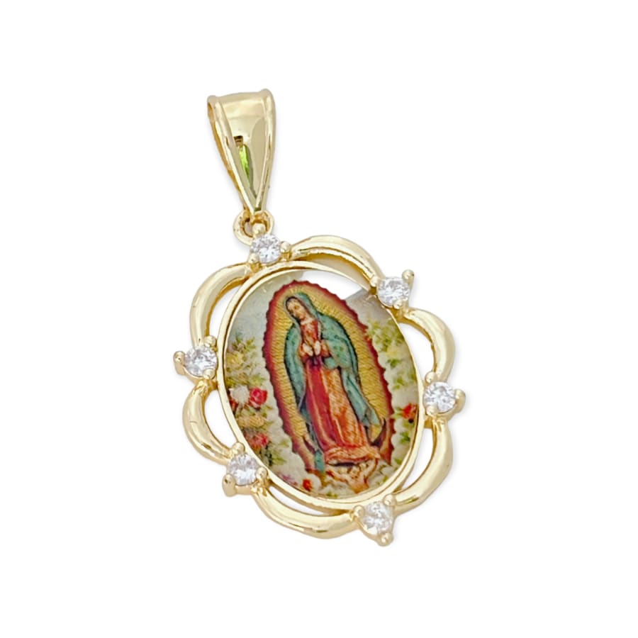 Oval shape cz guadalupe pendant in 18k of gold layering charms & pendants