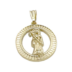 Oval shape grim reaper santa muerte pendant in 18k of gold layering charms & pendants
