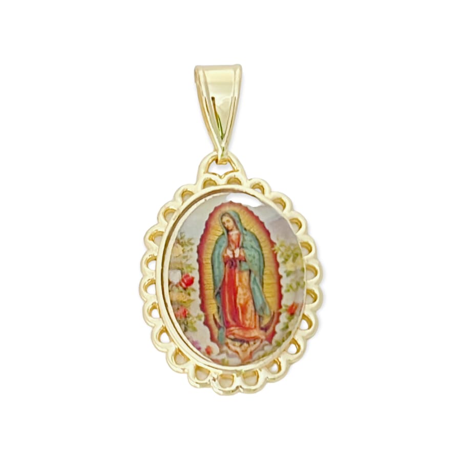 Oval shape guadalupe pendant in 18k of gold layering charms & pendants