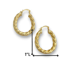 Oval shape rope like hoops earrings in 14k of gold plated earrings