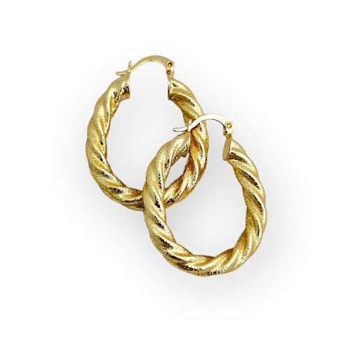 Oval shape rope like hoops earrings in 14k of gold plated earrings