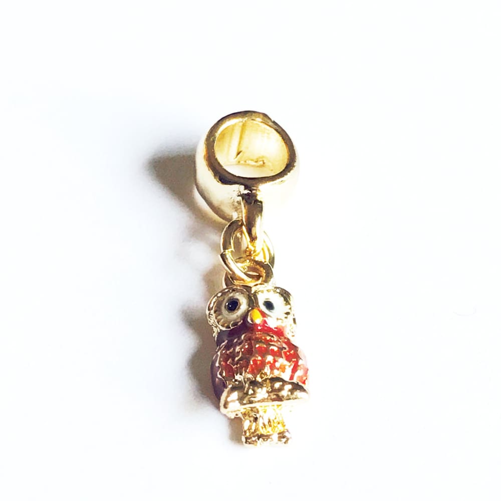 Owl european bead charm 18kt of gold plated charms