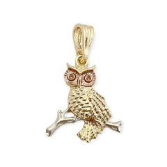 Owl tri-color silver rose and gold pendant in 18k of layering charms & pendants