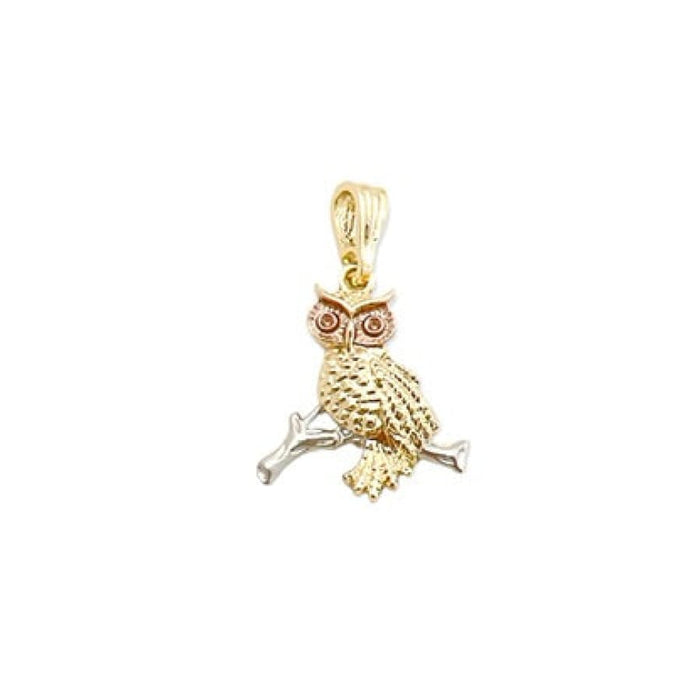 Owl tri-color silver rose and gold pendant in 18k of layering charms & pendants
