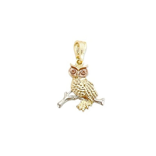 Owl tri-color silver rose and gold pendant in 18k of layering charms & pendants