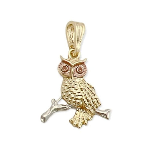 Owl tri-color silver rose and gold pendant in 18k of layering charms & pendants