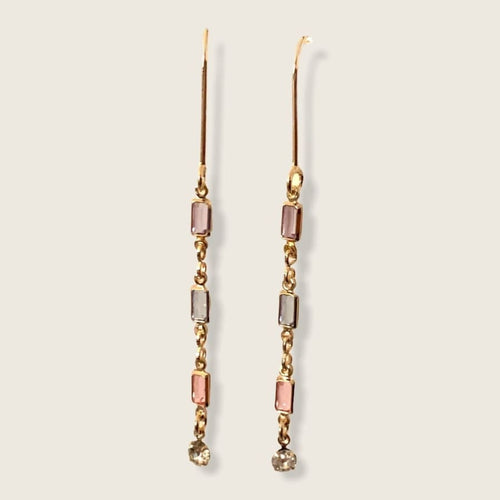 Pastel tones rectangular threaders gold plated earrings