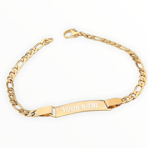 Personalized figaro id bracelet 18kts of gold plated bracelets