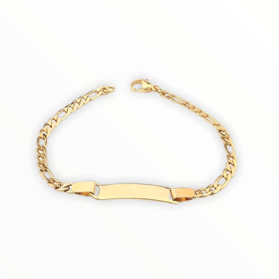Personalized figaro id bracelet 18kts of gold plated 7’ / engraved bracelets