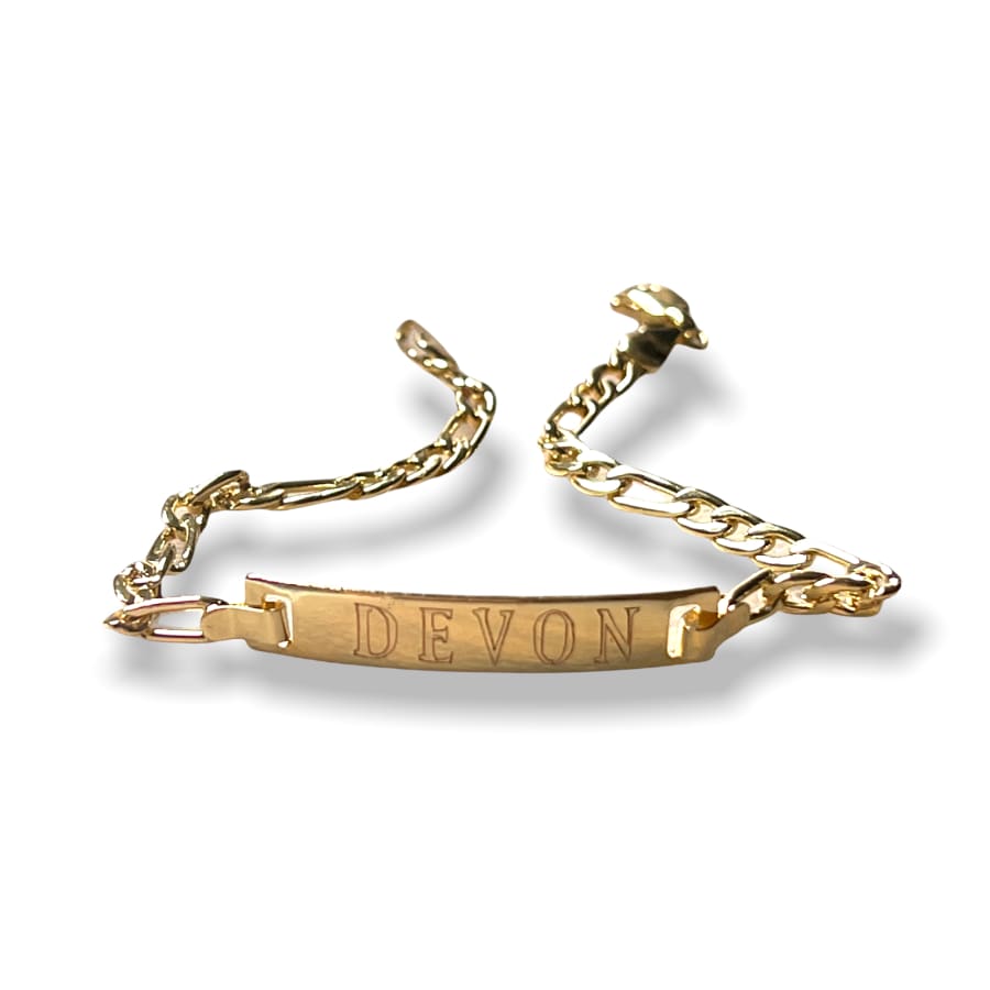 Personalized figaro id bracelet 18kts of gold plated 8.5 engraved bracelets