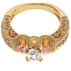 Pink and clear stones engagement cz 8kts of gold plated ring 8 rings