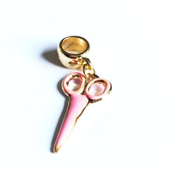 Pink scissors european bead charm 18kt of gold plated charms