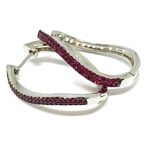 Purple twist cz silver plated hoops earrings