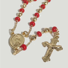 Red beads 3mm rosary 18kts of gold plated 20 rosaries
