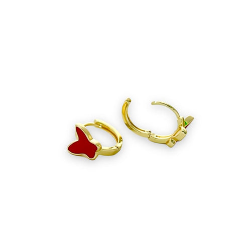 Red butterflies enamel huggies earrings in 18k of gold plated earrings