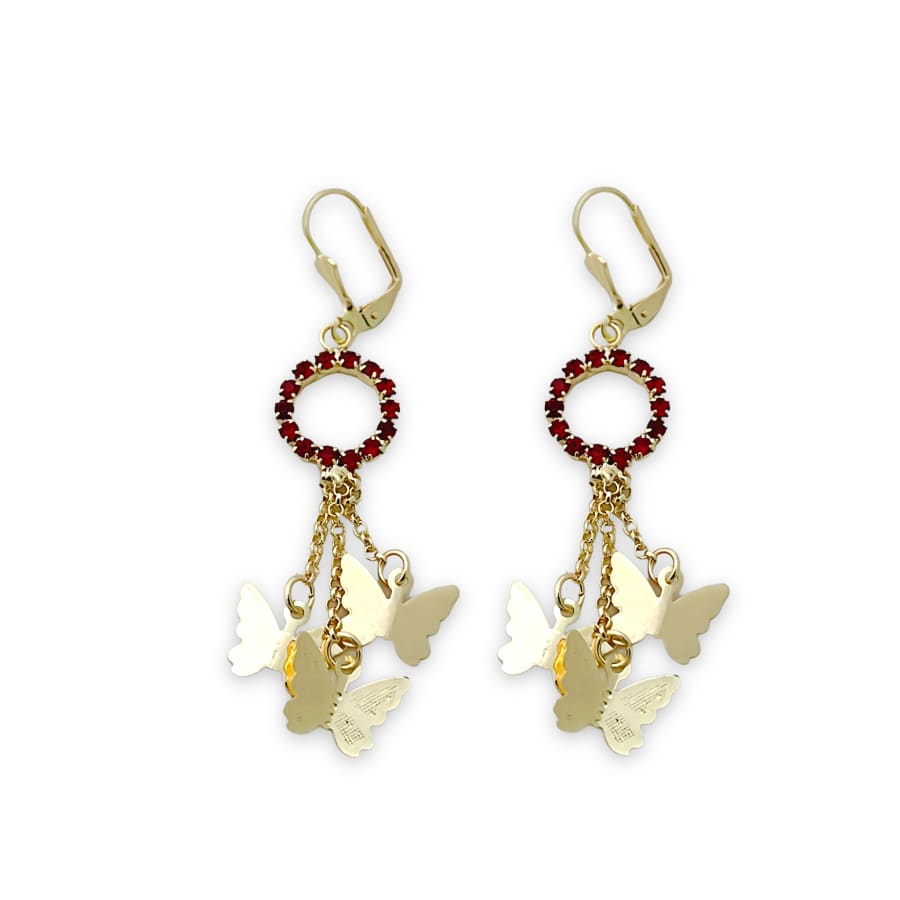 Red cz butterflies cascade lever back 18k of gold plated earrings earrings