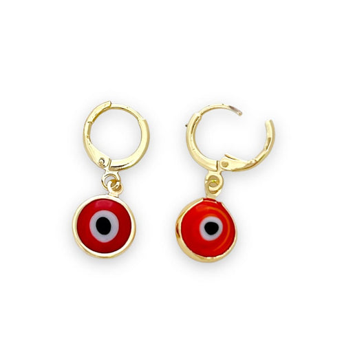 Red evil eye huggies earrings in 18k of gold plated