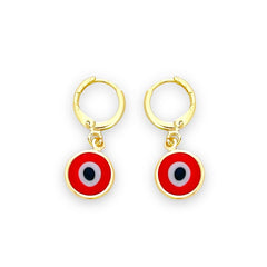 Red evil eye huggies earrings in 18k of gold plated earrings
