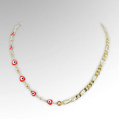 Red evil eye mixed figaro chain 18k of gold plated chains