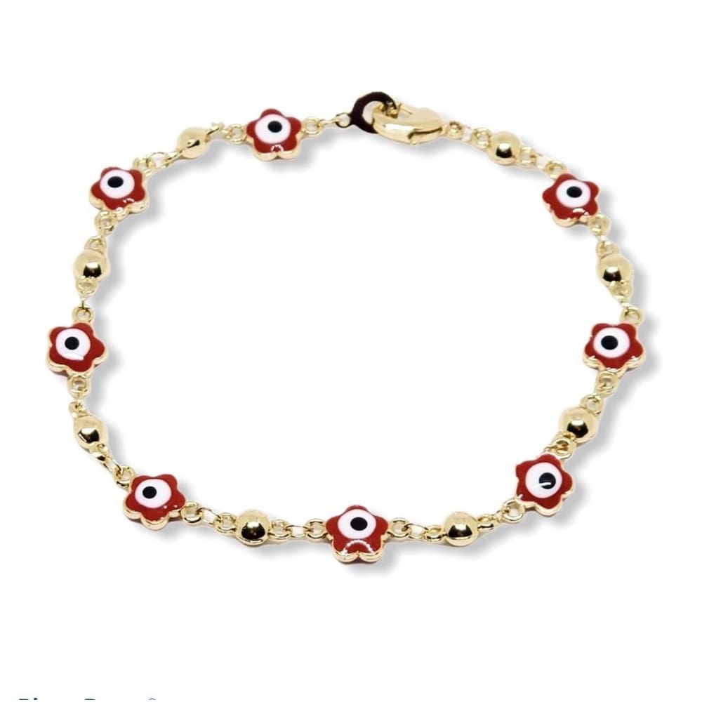 Red flower evil eye 18kts of gold plated bracelet 7.5 bracelets