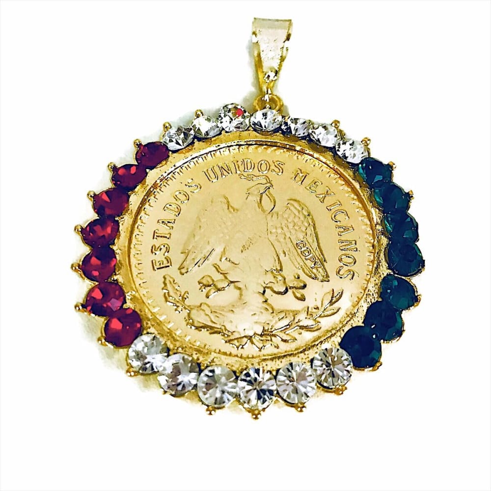 Red green and white 18kts of gold plated centenario pendant mexican coin charms
