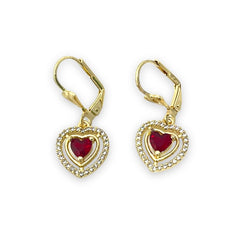 Red heart stone lever-back 18k of gold plated earrings earrings