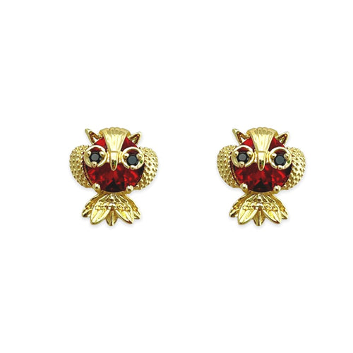 Red owl studs earrings in 18k of gold plated